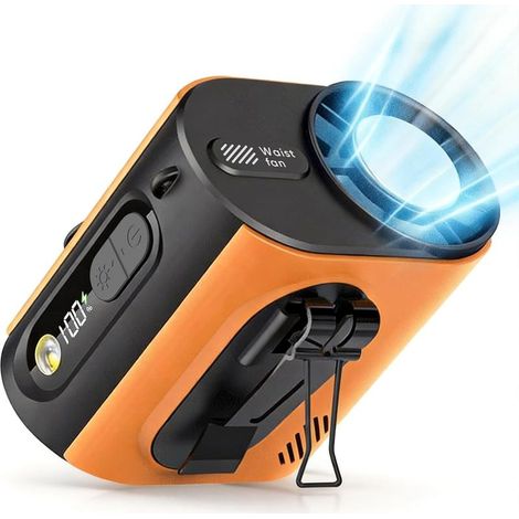 Ventilateur de Taille Rechargeable 3600mAh, Ventilateur Portable avec Refroidissement Glacé et Lampe,Orange (1/5)