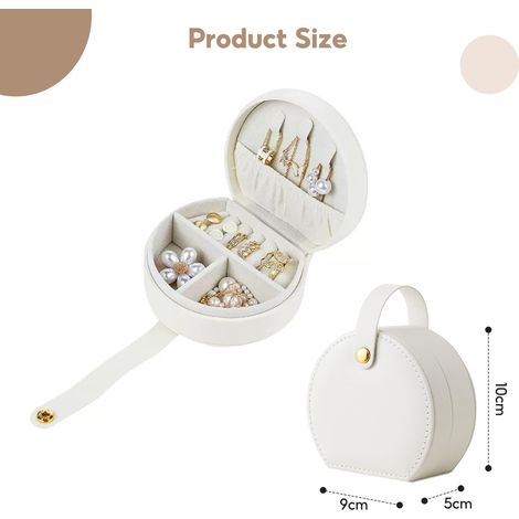 Mini boîte de rangement de voyage pour bijoux, coffret cadeau portable pour bagues, boucles d'oreilles et colliers pour femmes et filles (blanche) (1/4)