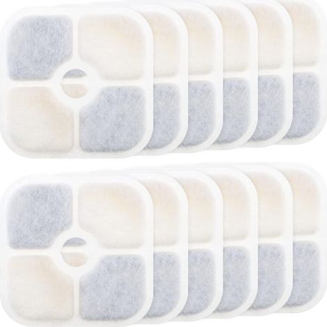12 filtri di ricambio per fontanella per animali domestici compatibili con i filtri per fontanella per gatti Catit PIXI 43717, accessori per distributori d'acqua, 8,4x8,4 cm (1/4)