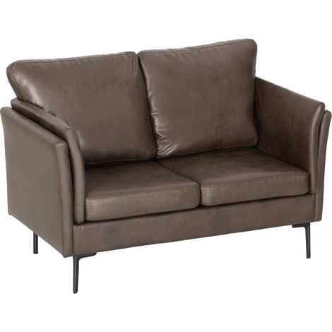Zweisitzer-Sofa mit atmungsaktivem Stoffbezug (Lederoptik), hohen geschwungenen Armlehnen und Kissen, modernes platzsparendes, 137 x 72 x 88 cm (Dunkelbraun)