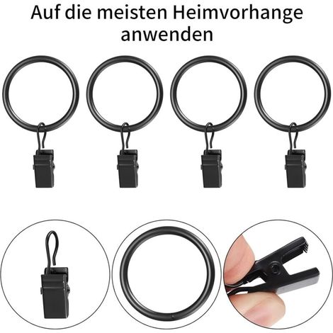 50 Pièces Anneaux de Rideau avec Clips, Anneaux à Pince de Rideau en Metal, pour Tringle à Rideaux de Douche, Rideau de Fenêtre, avec Crochet - Noir (1/3)
