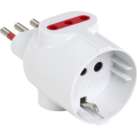Adattatore triplo da spina 10A a 2 prese 10A e 1 presa schuko 16A, bianco, serie Emilia Specialist - Rosi RS7704B