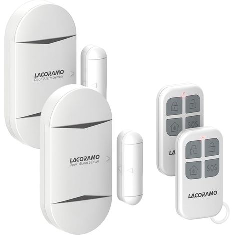 Capteur d'alarme Porte avec 2 télécommandes,Capteur de Contact Magnétique sans Fil 130db,Système de Sécurité Alerte d'entrée de Porte antivol pour la sécurité (2 Alarme 2 Contrôleur) (1/5)