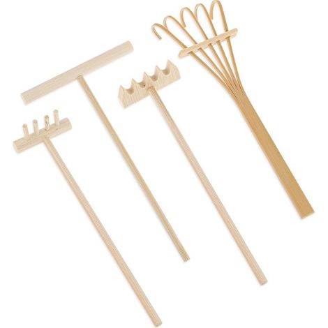 Ensemble de 4 mini accessoires de jardinage zen de bureau en pierre et sable, mini râteau et outils de jardinage zen (1/5)