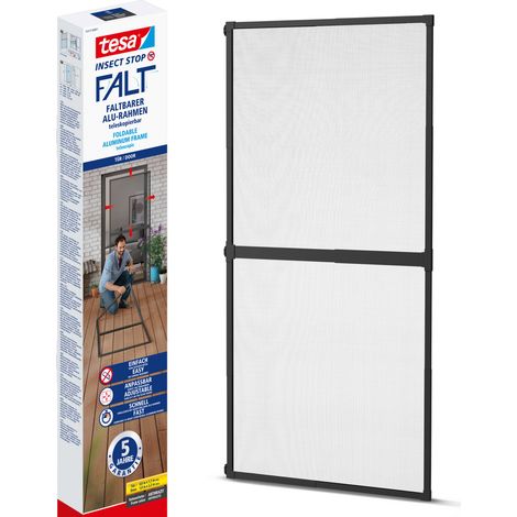 Tesa – Moustiquaire pour porte avec cadre pliable 80x220 cm – Cadre alu réglable – Protection contre les insectes – Installation rapide (1/7)