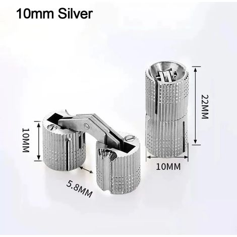 Charnières cylindriques invisibles en laiton (10 mm argenté) pour meubles et portes. (1/5)