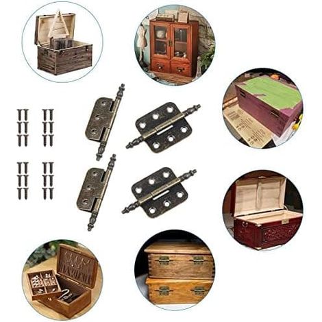 4 pcs antique brass hinges with 24 screws vintage flat hinge 70 (1/4)