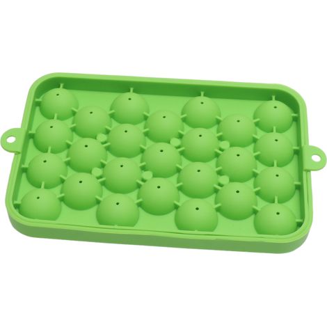 Moule à glaçons sphériques en silicone à 25 compartiments, facile à démouler, avec couvercle vert. (1/5)