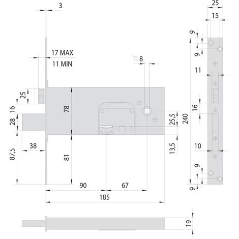 SERRATURA A DOPPIA MAPPA DA INFILARE PER FASCIA PER FERRO ART. 57353 E 90 - CISA