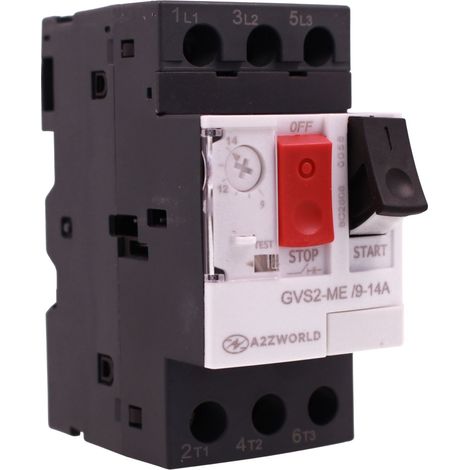 A2ZWORLD Salvamotore Interruttore Termico di Protezione Motore, 3P 2.5M Regolabile AC 590V Monofase e Trifase IP20 (9-14A)