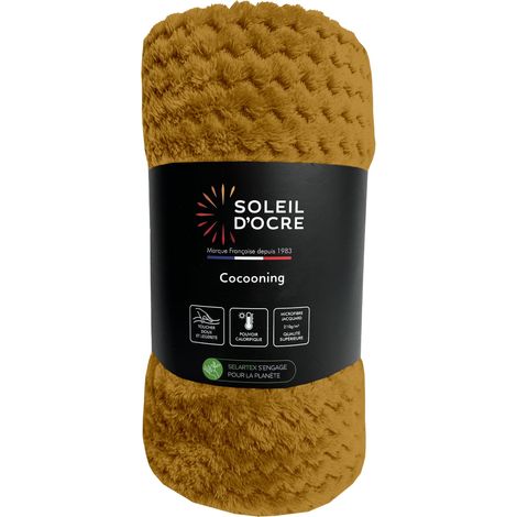 Soleil d’Ocre Cocooning Plaid, coperta da 220 x 240 cm, di colore giallo senape (1/3)