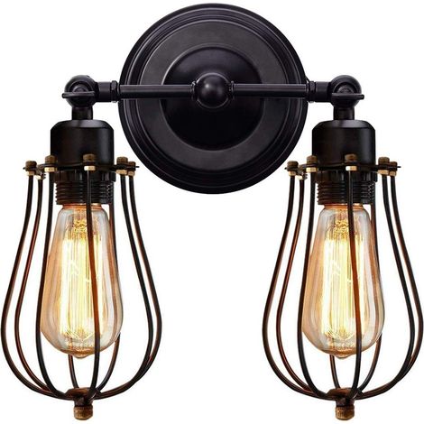 Applique murale double tête en cage métallique filaire, lampe murale vintage style industriel