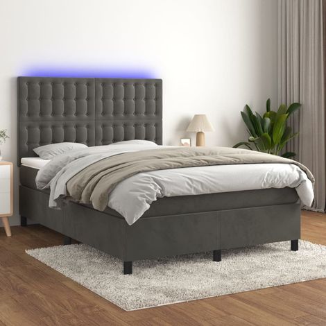 Sommier tapissier,Cadre de Lit adulte + Matelas à ressorts + LED Gris foncé 140x190 cm Velours -46277 (1/5)