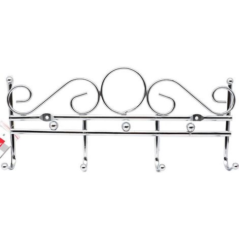 TrAdE Shop Traesio - Appendiabiti Attaccapanni In Metallo Colore Silver A Parete 4 Posti Ganci 30x12 -