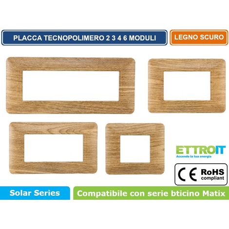 Placca compatibile Bticino Matix 2 moduli plastica colore legno scuro (1/5)