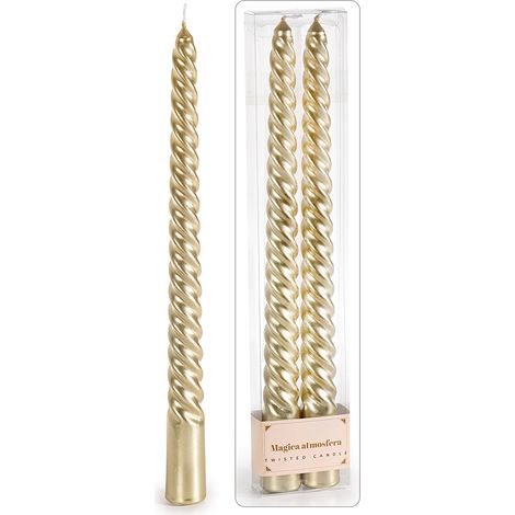 Candele a torchon color champagne oro, in scatola trasparente da 2 pezzi, set da 8 pezzi, Candela: Ø 2,2 cm x 25 H