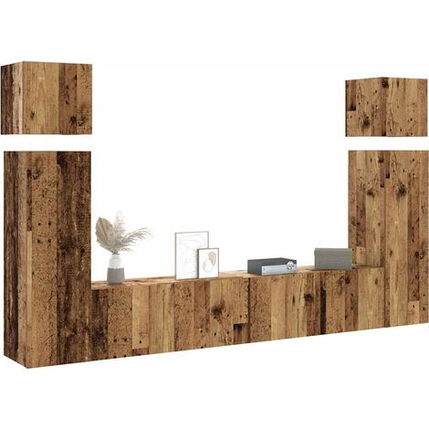8-tlg. TV-Schrank-Set Wandmontage Altholz-Optik Holzwerkstoff