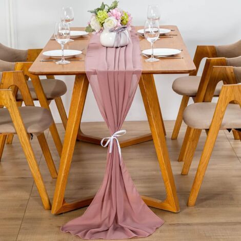 Chemin de Table Moderne en Mousseline de Soie - 70 x 300 cm - Lavable - Chemin de Table décoratif en Tissu - Vieux Rose (1/5)