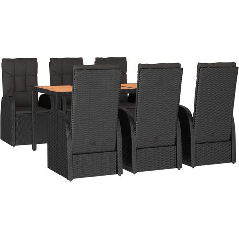 vidaXL Ensemble à manger de jardin coussins 7pcs Noir Résine tressée (1/5)