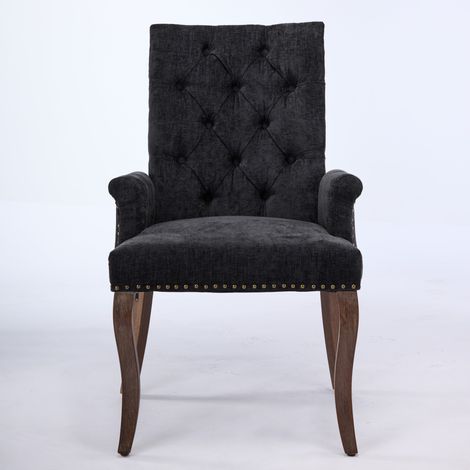 Chaise de salle à manger en, en bois et chenille, avec accoudoirs, gris, pour cuisine et salle à manger, assise confortable (1/5)