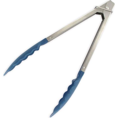 Pince de cuisine, pince à servir de cuisine, pince pour servir, Plastique, Acier inoxydable, Bleu, 23,5 x 3,3 x 4 cm