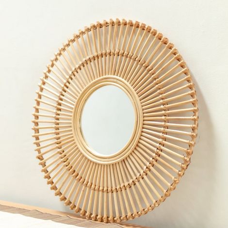 Miroir Mural Rond en Rotin 58 cm - Miroir Décoratif Fait Main de Style Bohème Chic - PANGIVO (1/5)