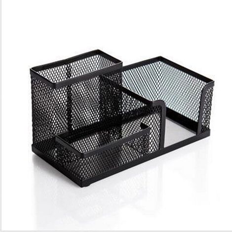 JANMIR-Boîte de rangement de bureau multifonctionnelle à 3 compartiments, porte-stylo, fournitures de bureau, noire (1/4)