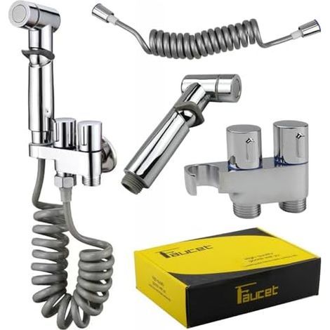 Kit douche bidet 1/2 sortie Double vanne Acier inoxydable Nettoyage salle de bain, animaux, terrasse, cuisine - (1/5)
