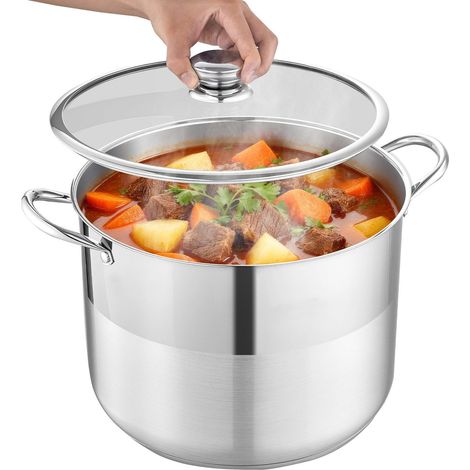 Marmite inox 15,1 L avec couvercle en verre, sans PFOA ni PFAS, idéale pour soupes et ragoûts sur tous types de cuisinières.