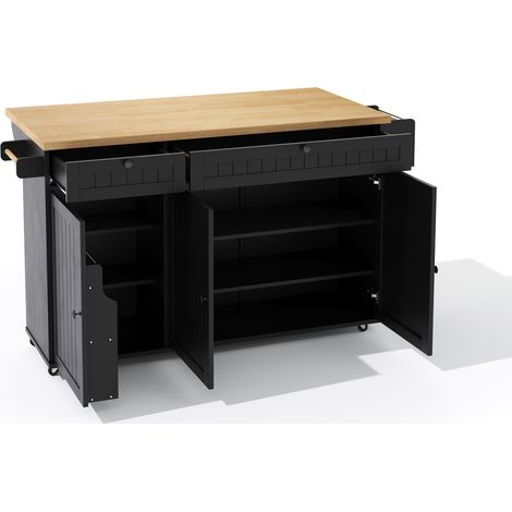 Îlot de cuisine pliable en MDF noir 137 x 70 x 89,5 cm avec rangements et roulettes verrouillables