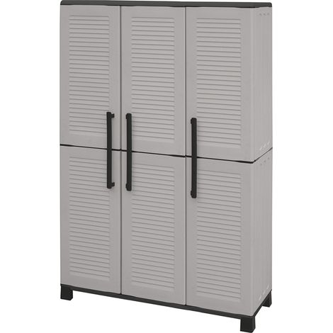 Artplast – Armoire de jardin haute en polypropylène gris – Dimensions 102 x 37 x 169 cm – Étagères ajustables et porte-balais intégré – Résistante aux intempéries (1/5)