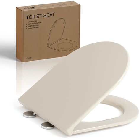 AquaWise Siège de Toilette Forme D en Duroplast - Fermeture Silencieuse Anti-Bruit - Déclipsage Facile pour Nettoyage - Montage Par le Haut - Durable