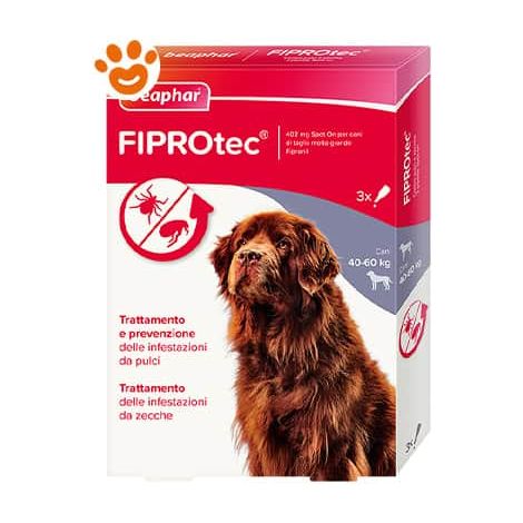 Beaphar Dog Fiprotec Spot-On Taglia Molto Grande 40-60 Kg  - Beaphar Dog Fiprotec Spot-On Taglia Molto Grande 40-60 Kg - Confezione Da 3 Pipette