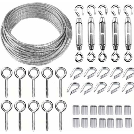 Kit câble métallique acier inoxydable 30m/2mm - Tendeur fil robuste M5, rouleau de fil de clôture, garde-corps de câble pour plantes grimpantes (1/3)