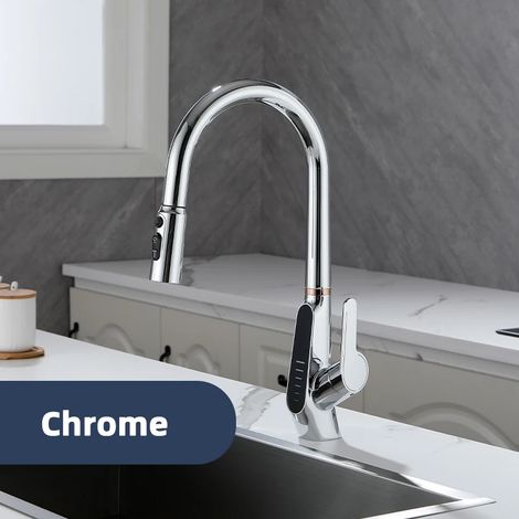 Robinet de cuisine en alliage de chrome avec affichage numérique de la température et douchette extractible. (1/5)