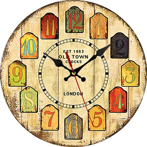 Horloge murale vintage, horloge murale simple en bois, horloge de 30 cm (12 pouces), horloge murale pour salon (1/5)