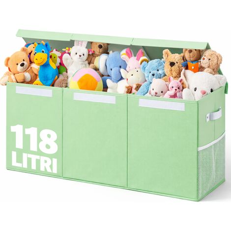 Contenitore Box 3 Scomparti Verde Scatola Cesta Giocattoli Organizer Multiuso