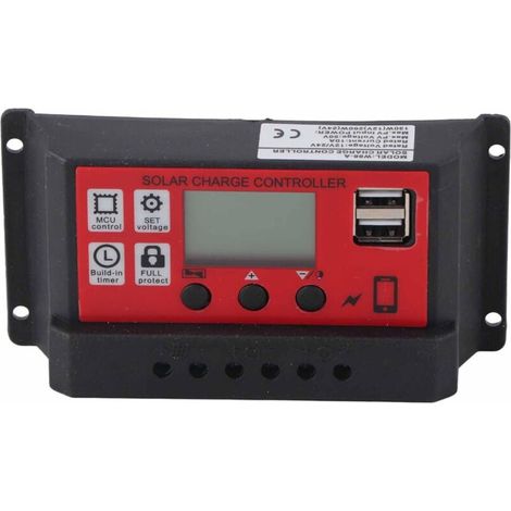 12V/24V Automatic PWM Solar Charge Controller with LCD Screen, Dual USB Port, Adjustable Solar Panel Battery Regulator, for Solar Power Generation System (30A) (1/5)