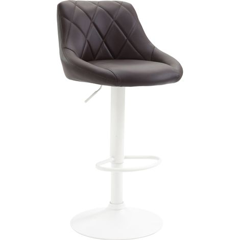 Sgabello da bar girevole in materiale sintetico marrone con cuciture decorative poggiapiedi in metallo bianco TDB10590