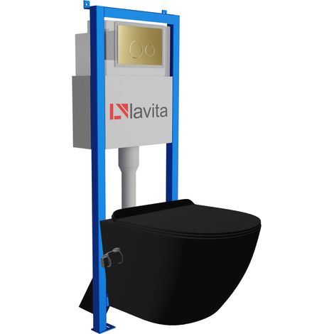 Bâti-support Lavita LAV 101 à 40 cm + WC Salto Black sans bord + plaque de commande LAV 200.4.5 d'orée Kit complet WC (1/5)