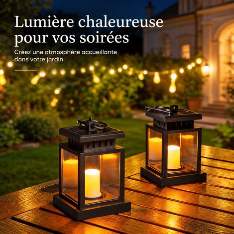 Lanterne solaire extérieure suspendue bougie LED rétro décorative étanche IP44 9,5 × 9,5 × 14,3 cm 400 g – Livraison gratuite (1/5)
