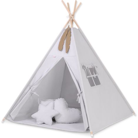 Kinder-Tipi-Zelt + Matte + Kissen + Federanhänger - grau (1/5)
