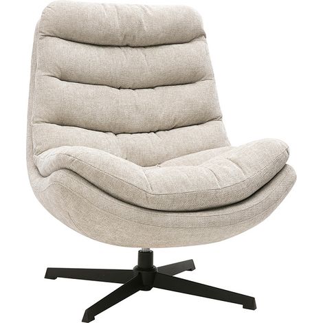 Fauteuil pivotant en tissu effet velours texturé beige et métal noir LOMI (1/5)