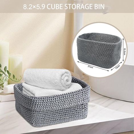 Cestas de almacenamiento tejidas a mano: pequeñas cestas organizadoras naturales para cajones, baño, toallas y cosméticos. (1/4)