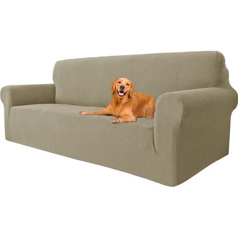 Elastischer Sofabezug 3 Sitzer Khaki, rutschfest & waschbar, für Haustiere & Kinder (1/5)
