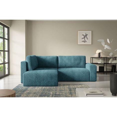 Ecksofa mit Schlaffunktion NATALIA XL in Stoff Tilia Blau Ottomane Links