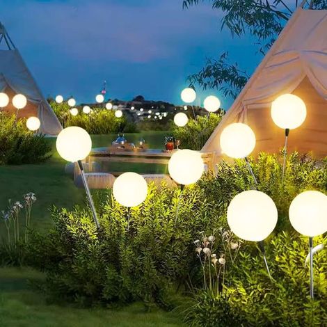 Lampe solaire extérieure grosse boule blanche piquet, éclairage ambiant jardin moderne étanche (1/3)