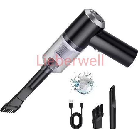 Aspirateur de voiture sans fil, pistolet souffleur de poussière d'air pour voiture, appareil de nettoyage de voiture Portable puissant, nettoyeur de véhicule sans fil,Noir