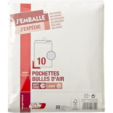 Pochettes bulles d'air - GPV - 210x265 mm - Autocollantes - Paquet de 10 - Résistantes et opaques (1/2)
