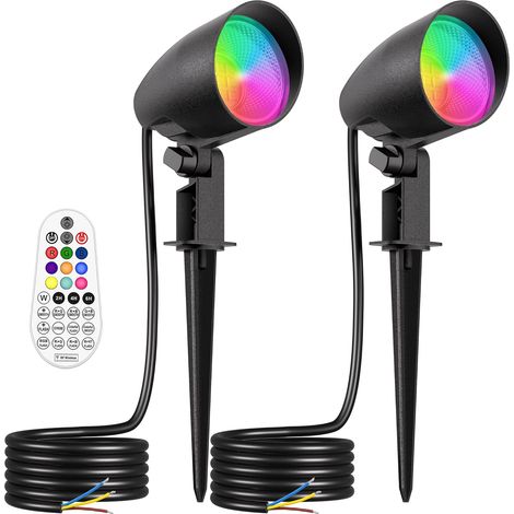Projecteur LED Exterieur RGBW 20W Lot de 2 - Aluminium IP66 - 1880 Lumens - Telecommande 30 Modes - Jardin Cour Chemin (1/5)